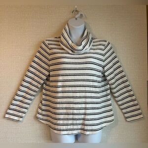 CHICOS Size 3/XL/16 Textured Stripe Cowl Neck Lightweight White Black Top